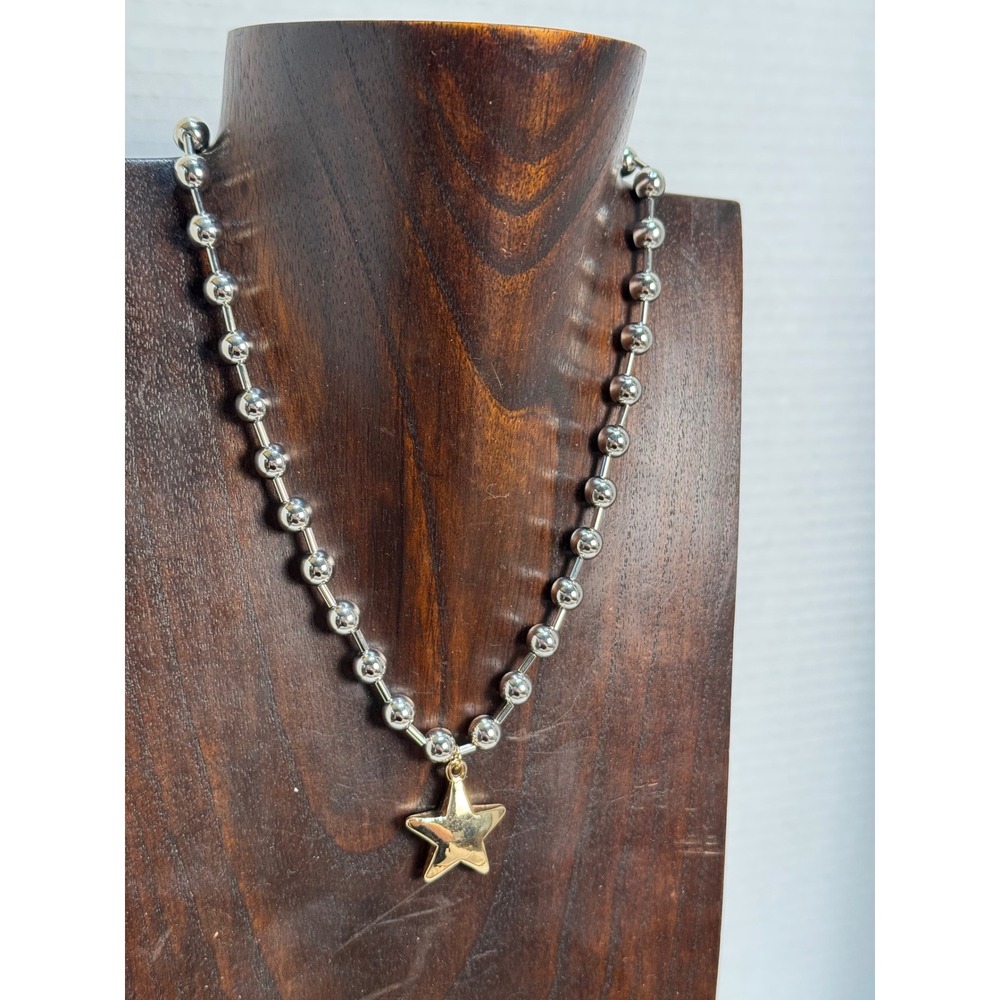 Womens‎ Silver Tone Ball Chain Star Pendant Necklace Adjustable Gold Tone Clasp